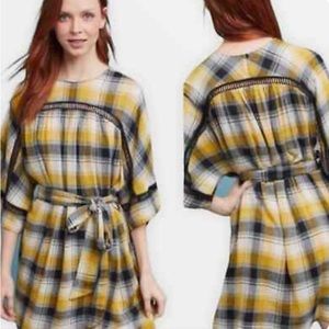 New MAEVE ANTHROPOLOGIE Dress Plaid Tie Waist Tunic Shirt Mini